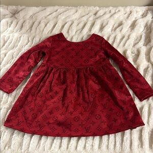 Louis Vuitton style Red Monogram Long-Sleeve Dress